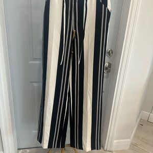 Black and White Striped Wide-Leg Pants